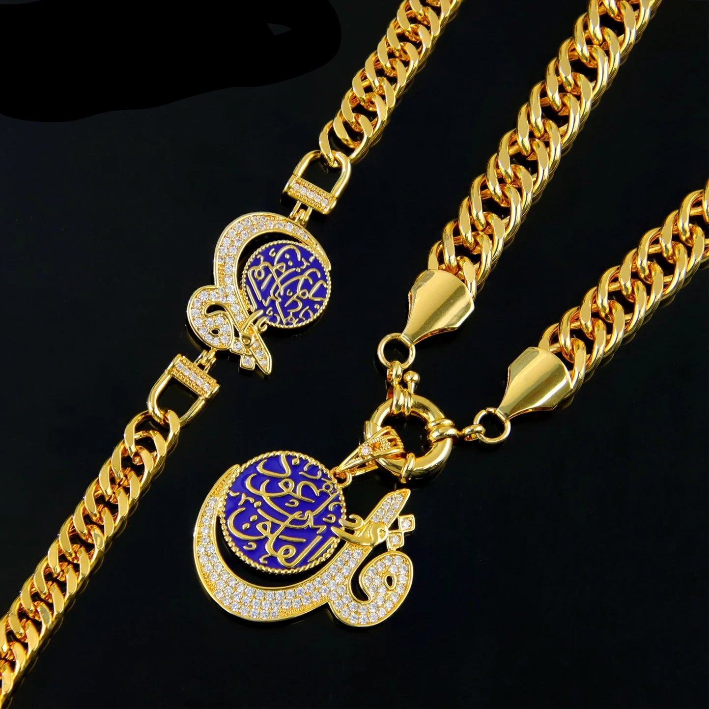 Luxury 21k Gold-Plated Necklace and Bracelet Set in Dubai Gold Color Jewelry.