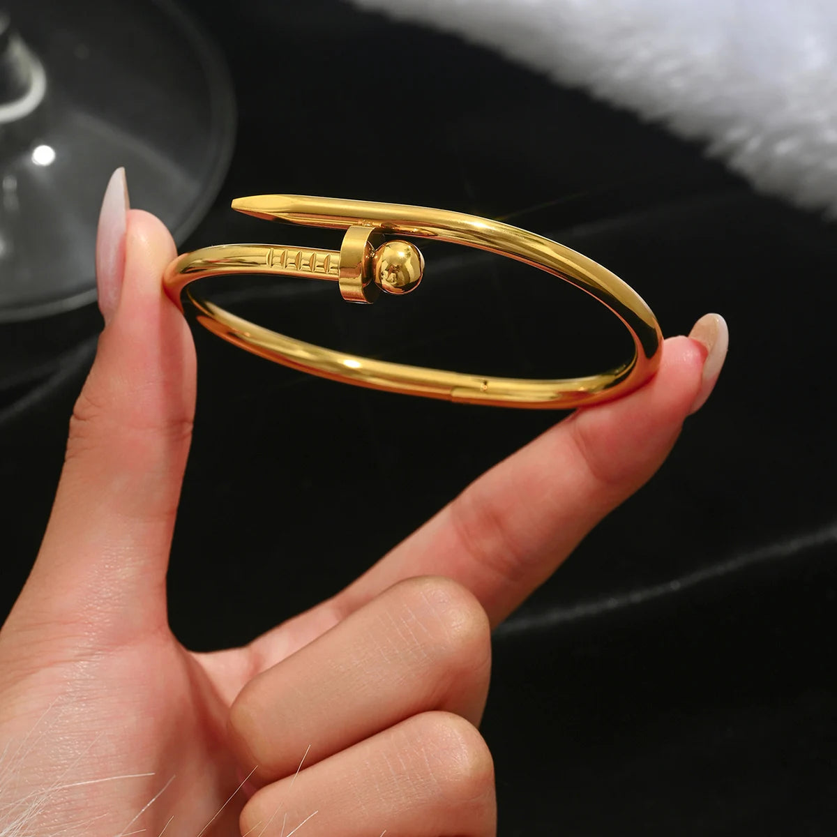 Elena Stainless Steel Gold Nail Bracelet